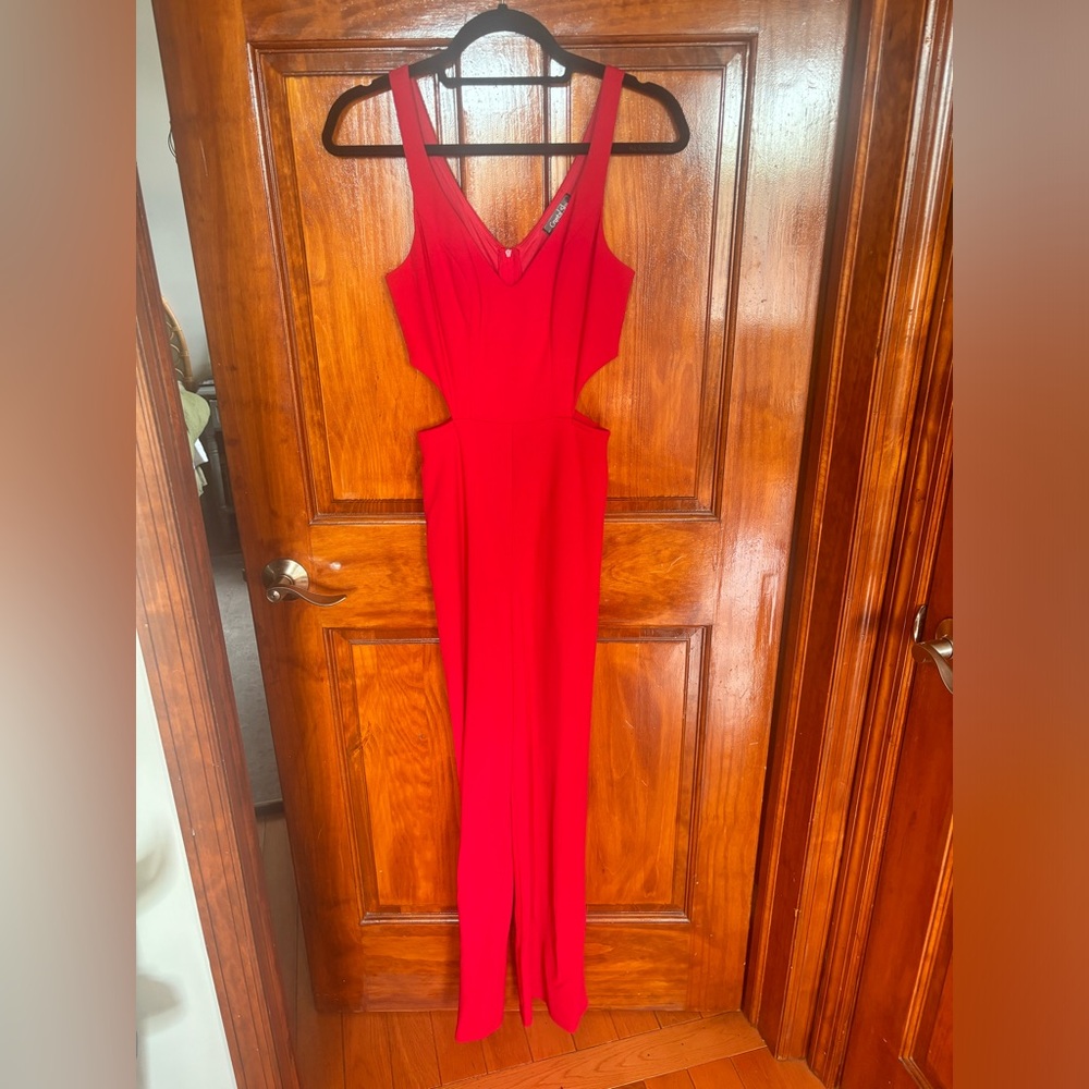 crystal sky • red cut out jump suit